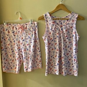 Floral Print Pajama Set - Pink and Blue